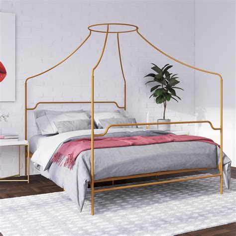 queen size bed frame metal canopy